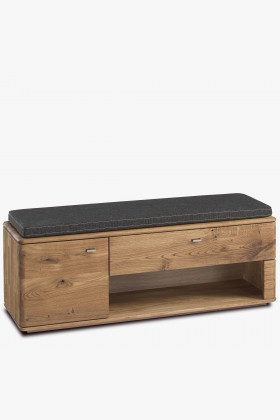 Massive Eichenholz-Bank mit Tür und Schublade, geölt